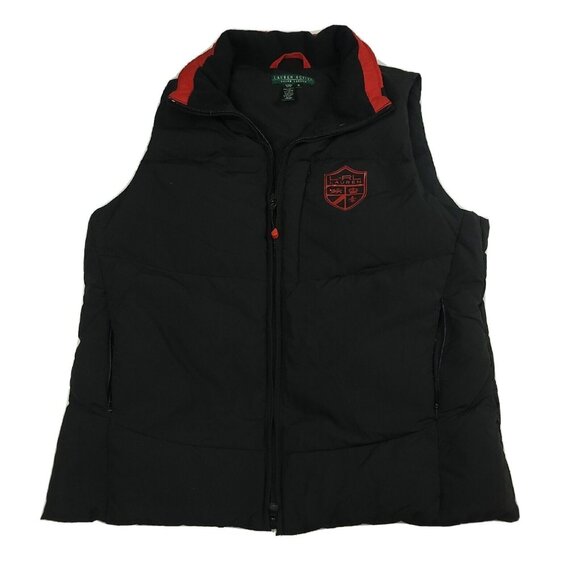 Lauren Ralph Lauren Active Womens M Vest Down Puffer Crested Black Red - Picture 1 of 8